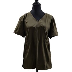Koi Lite Slim Fit Scrub Top • Olive Green Mock Wrap • Women's Large